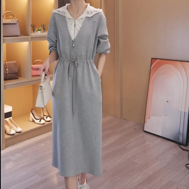 2025新款春季假两件高腰显瘦时尚气质V领连衣裙LK2501767