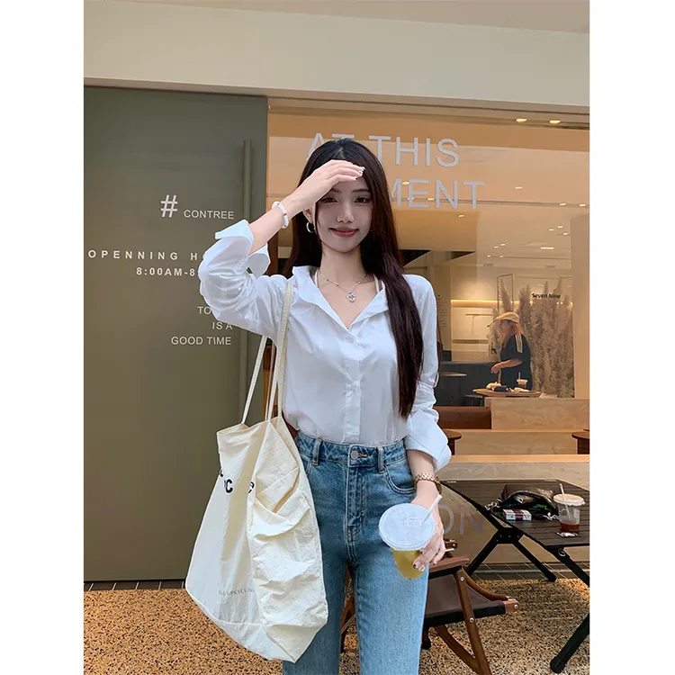 套装女2025秋季气质温柔高级感翻领百搭长袖衬衫高腰显瘦牛仔裤