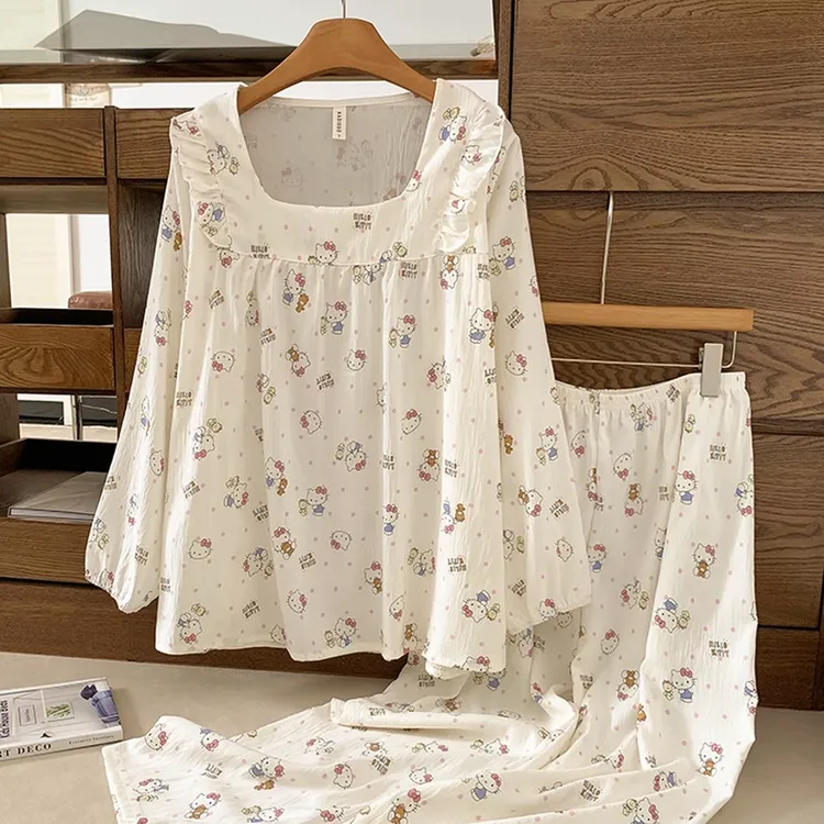 1027大码秋季宽松长袖睡衣女卡通可爱甜美可外穿家居服套装