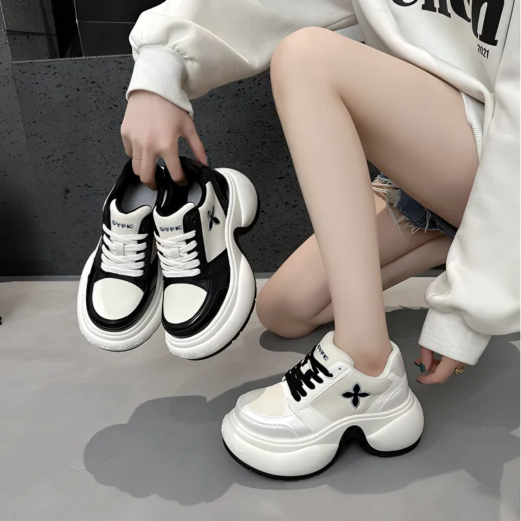 赵思露同款2025春秋新款厚底熊猫休闲系带运动鞋十字花老爹鞋女鞋
