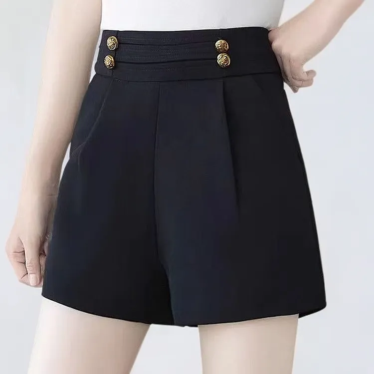 女款高腰2025黑色西装五分显瘦松紧腰短裤裤子女款爆款2025新款
