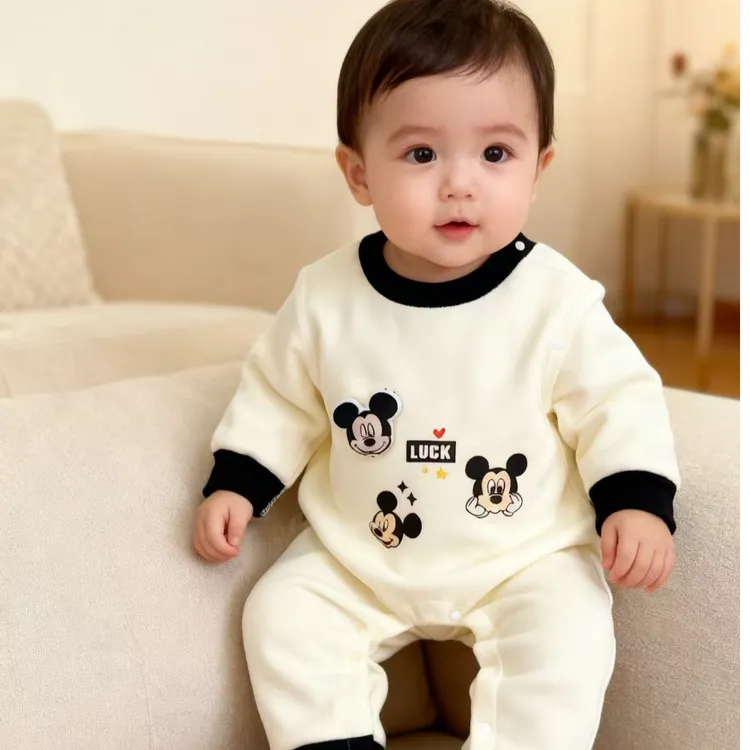 婴儿加绒加厚连体衣外出服男女宝宝可爱卫衣爬服秋冬打底哈衣
