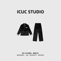 ICUC STUDIO-【金丝绒睡衣套装】拼接蕾丝丝绒睡衣两件套2737