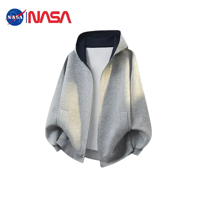 NASAOVER秋冬重磅美式开衫卫衣男款高级感男女连帽外套厚纯色加绒