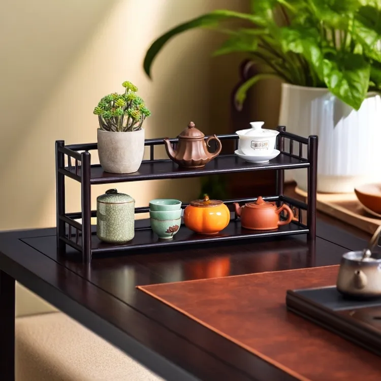 【云梯】精品楠竹茶具架收纳专用置物小博古架子茶杯茶壶茶叶茶台架