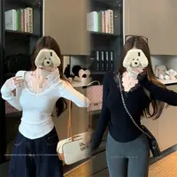 大码女装秋冬胖mm毛衣内搭长袖上衣慵懒高级感套头复古蕾丝针织衫