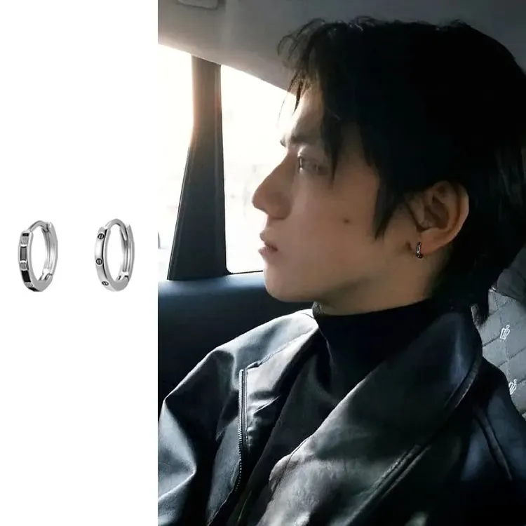 铜合金耳饰 925银耳环男潮流小众ins高级感简约个性素圈男生痞帅
