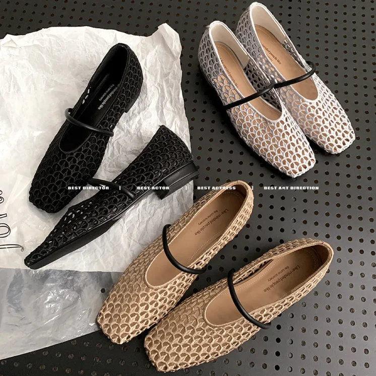夏季女鞋透气网鞋2025透气网鞋女款百搭浅口玛丽珍网鞋女透气网面