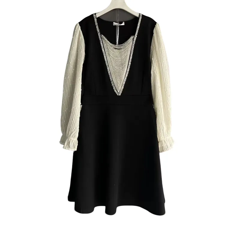 冬季长袖拼接成人夏季大码连衣裙MM圆领A字裙甜美风