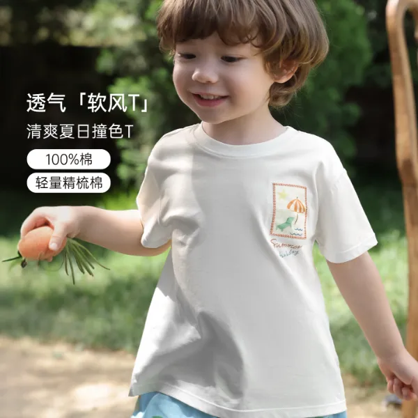ZOZO&MOMMY左悠【旅行图章】度假风贴布圆领短袖T恤