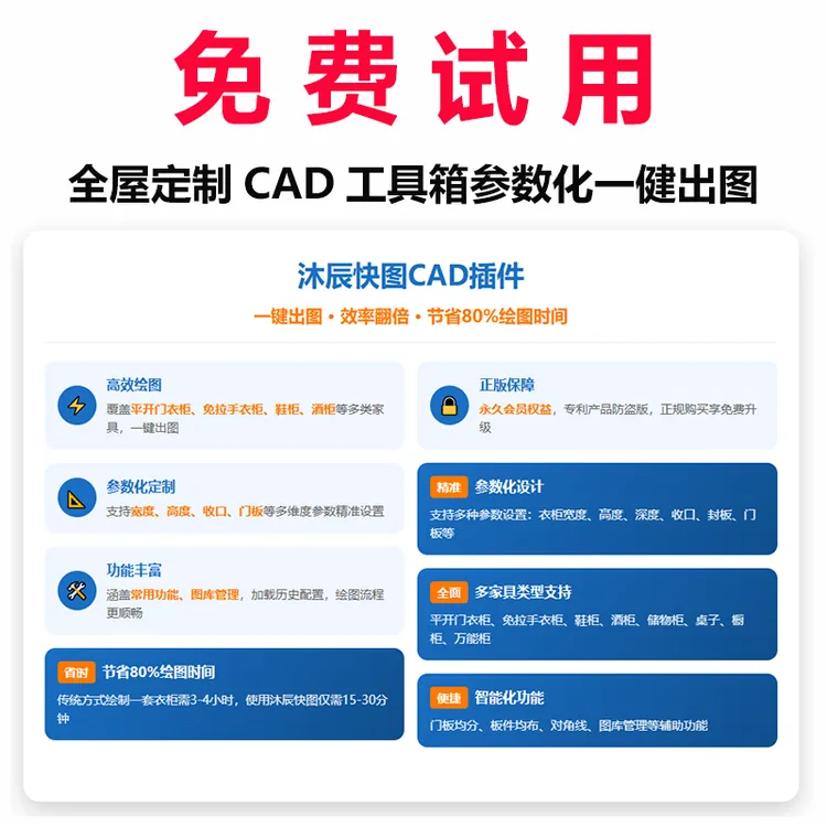 沐辰快图全屋家具定制设计师CAD快速绘图插件参数化一健出图工具