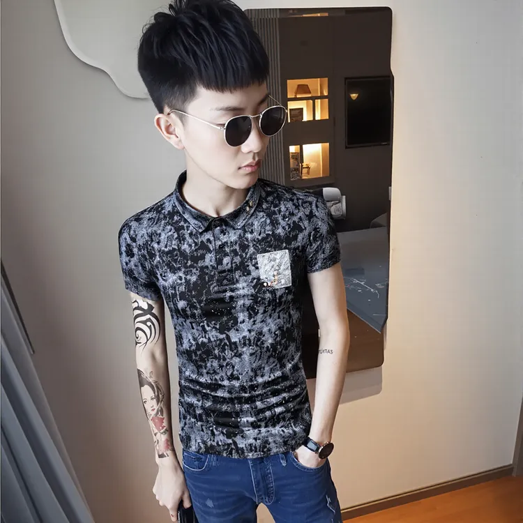 男士短袖夏季翻领t恤2025新款男装polo衫潮流修身薄款上衣服半袖