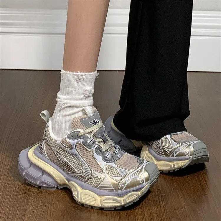 原创香槟金巴黎老爹鞋女ins百搭小众阿甘鞋厚底增高复古运动鞋子