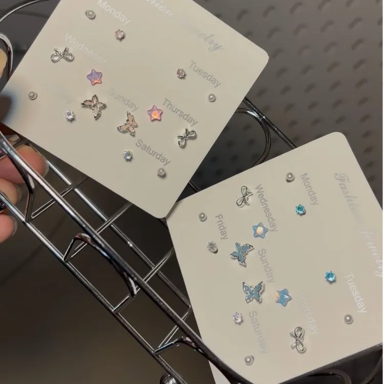 合金亚克力耳饰 粉红气质森系ins学生耳钉日韩银色女男女通用