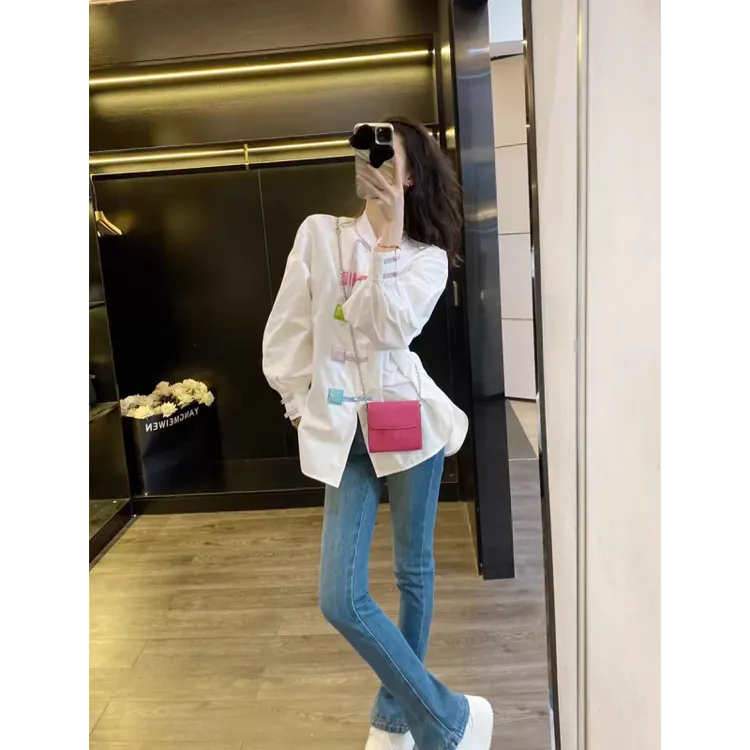 小众宽松长袖衬衣女2025年春季新款中式时尚百搭白色立领盘扣衬衫