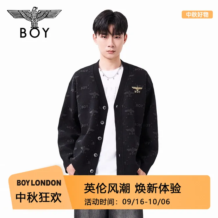 【焦糖芝士】BOYLONDON秋冬情侣时尚满印琥珀流光针织开衫N64902