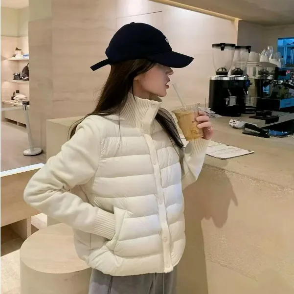 90%白鸭绒针织立领拼接羽绒服女秋冬2025年新款保暖短款外套女
