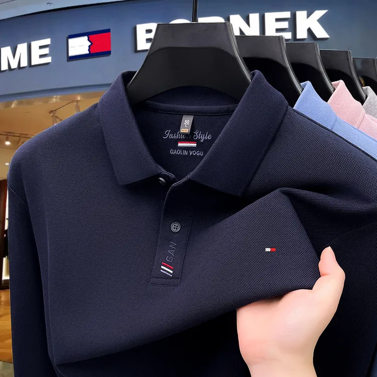 汤米希凯利高档丝光纯棉翻领长袖polo衫男春秋商务休闲T恤打底衫