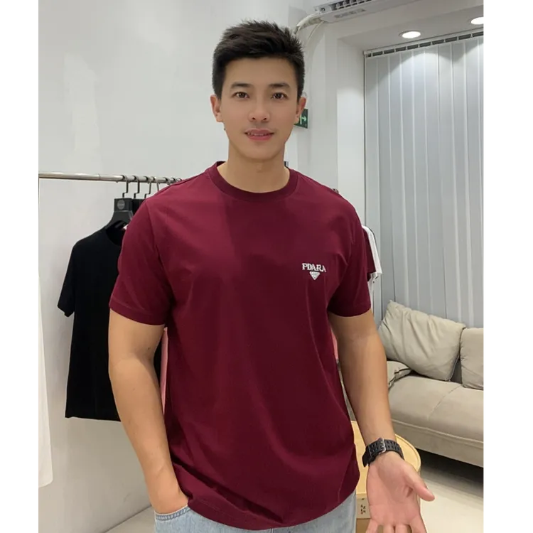 2025夏季新款短袖T恤修身轻奢百搭高品质丝光棉男装圆领上衣烫钻