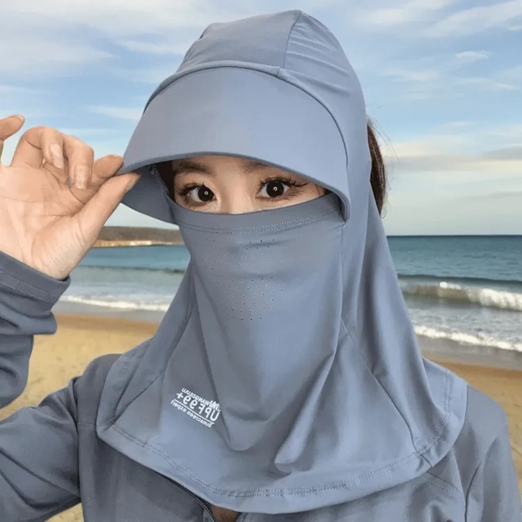 全脸遮阳帽子女夏季防晒帽防紫外线户外骑行护颈面罩透气口罩一体