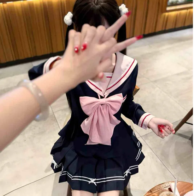 【新品长袖】妙也可原创水手服格裙百褶裙jk收腰高中校服裙开学季照