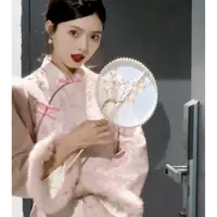 LHMknk1画报夫人原创自制秋冬厚款提花闪光旗袍温柔连衣裙 梦境粉