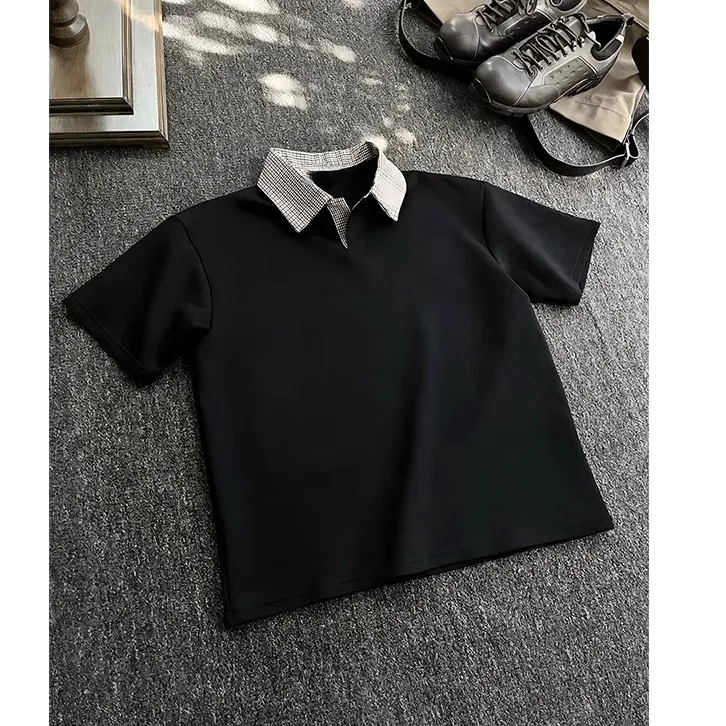 秋季千鸟格短袖夏季POLO衫男cleanfit凉感冰千鸟格抗皱长袖T恤