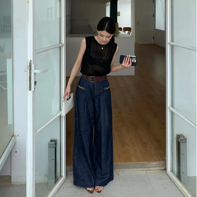 甜辣风字母印花宽松T恤女2025夏季新款显瘦性感微透无袖背心上衣