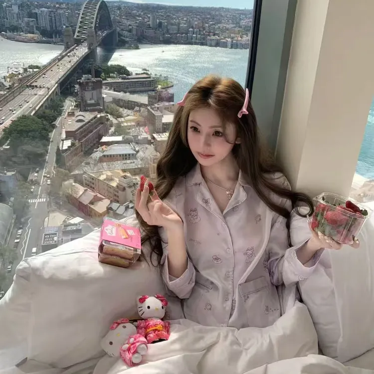 SIEOYJIEA/私迹【莓丽时光长袖】女款图案猫咪可爱睡衣女家居服套装