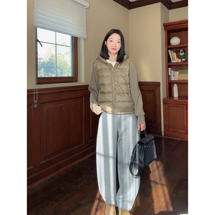 郭九九呢 羊毛拼接针织假两件排骨羽绒服加绒弯刀裤 G925R13160