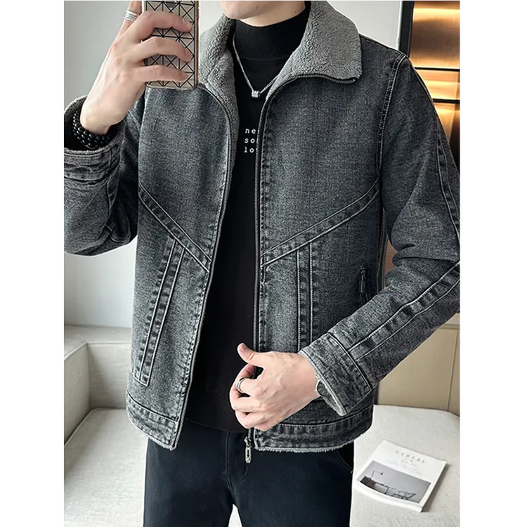 莫安摩萨利男士秋冬季保暖翻领拉链开衫卫衣大码韩版加绒加厚夹克