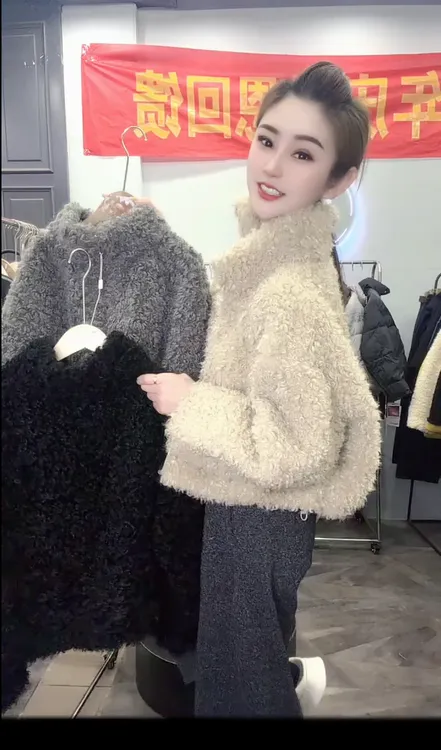 欧货韩版毛毛外套女立领短款宽松时尚百搭显瘦保暖毛绒加厚上衣潮