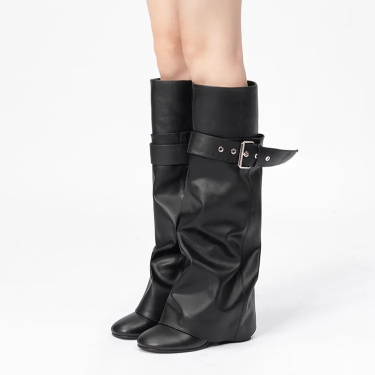 百搭爆款时装靴时尚新款裤管靴女高筒骑士靴小众复古不过膝长靴