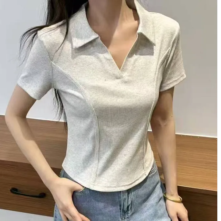 夏季新款短袖T恤女POIO领衬衫独特别致T恤短袖洋气女士短袖上衣