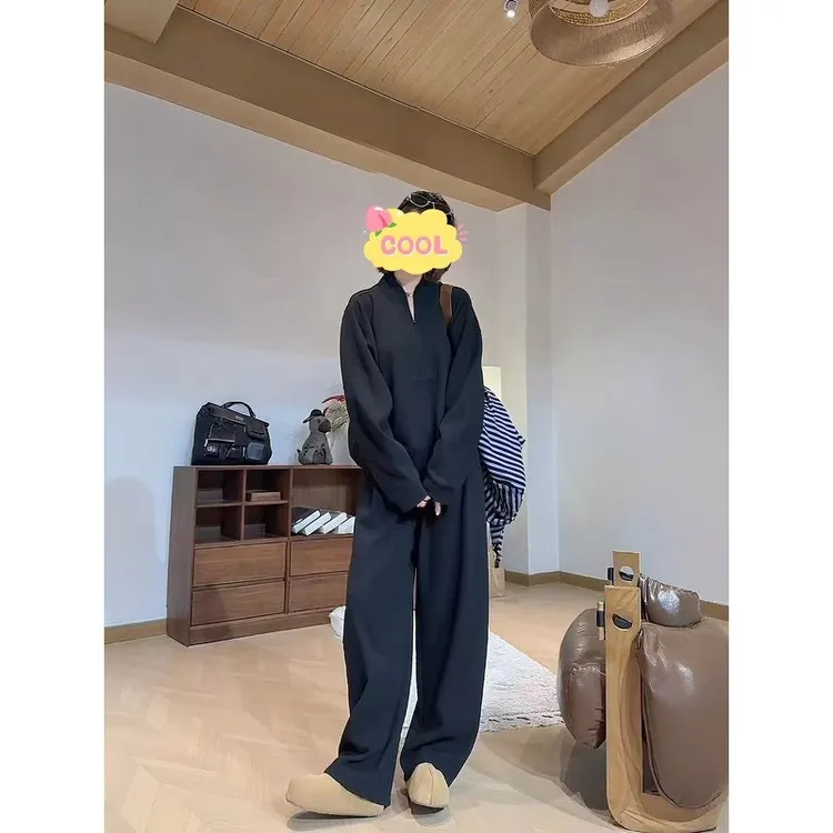大码韩版宽松显瘦运动套装长袖上衣宽松阔腿裤3059#