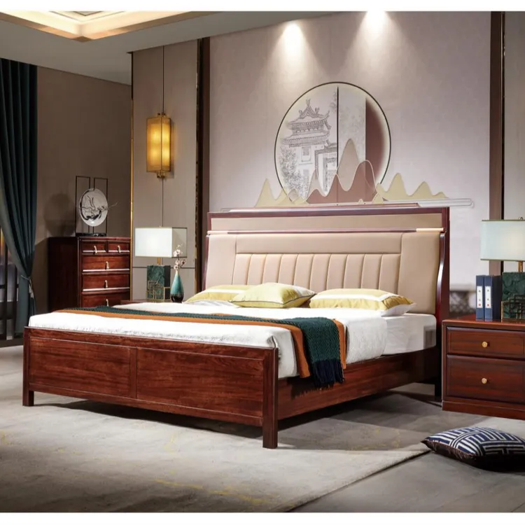 S2016软包床 新中式黑檀木·爱里古夷苏木全实木简约婚房双人床