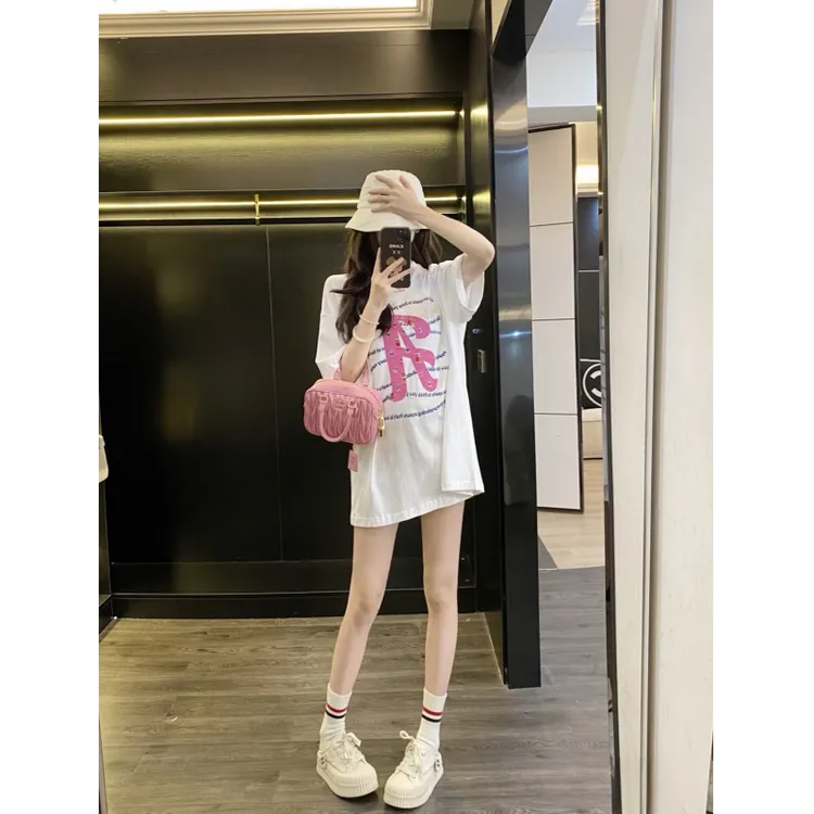 夏季白色短袖女款爆款2025新款时尚休闲薄款宽松高级感中长款T恤