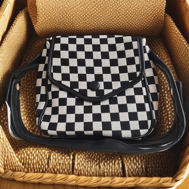 挎包棋盘格小众单肩潮流千鸟格小方包黑白轻职风ins包百搭