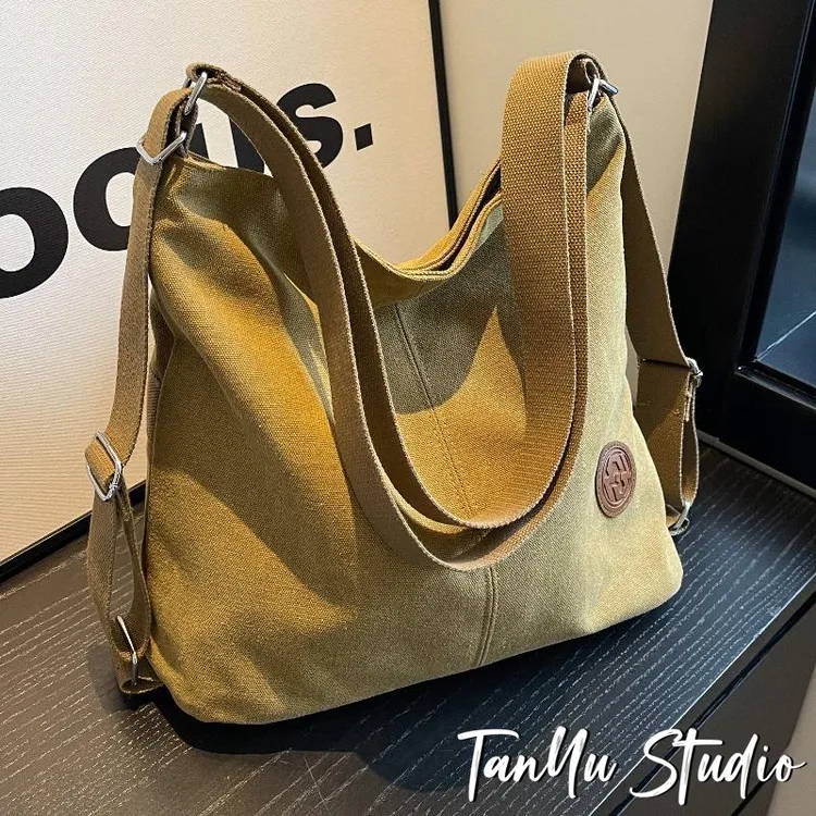 探屿帆布包包女新款时尚大容量通勤单肩斜挎双肩包学生上课托特包