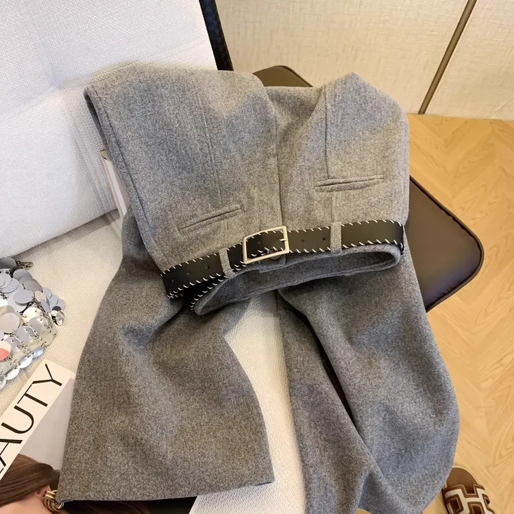 老钱风加厚毛呢阔腿裤女2025秋冬韩系配腰带显瘦西装裤垂感直筒裤