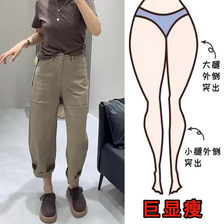 早秋新款时尚气质高街复古遮肉显瘦高腰百搭宽松直筒阔腿牛仔裤