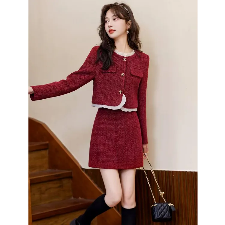 法式小香风半身裙套装女2025春秋新款高级感气质小个子短裙两件套