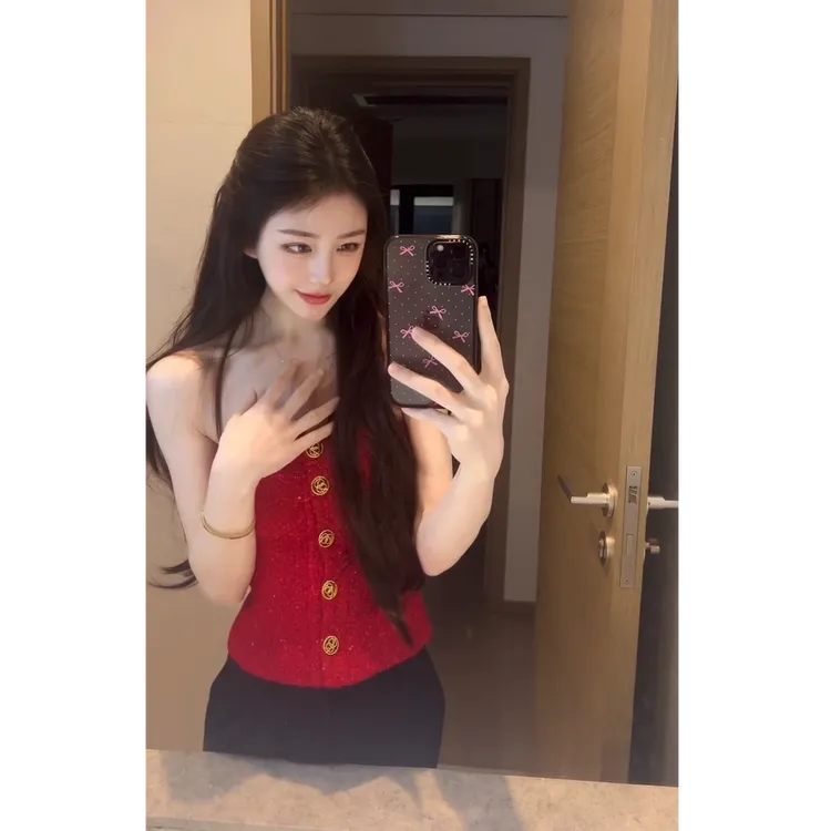 2025夏季新款名媛小香风无袖抹胸背心上衣搭高腰显瘦长裤两件套女