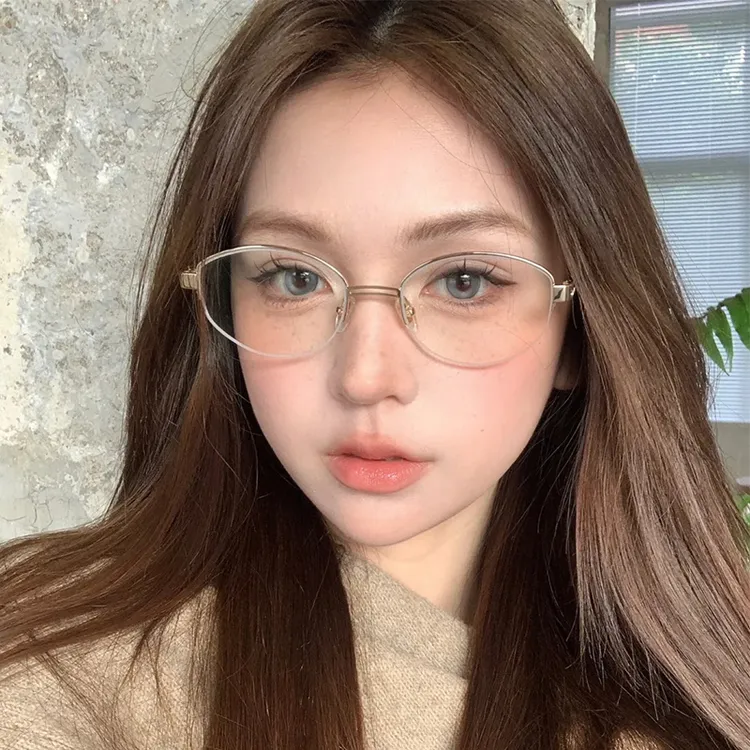 老钱风轻奢复古椭圆半框眼镜女高级感素颜神器显脸小近视眼睛镜框