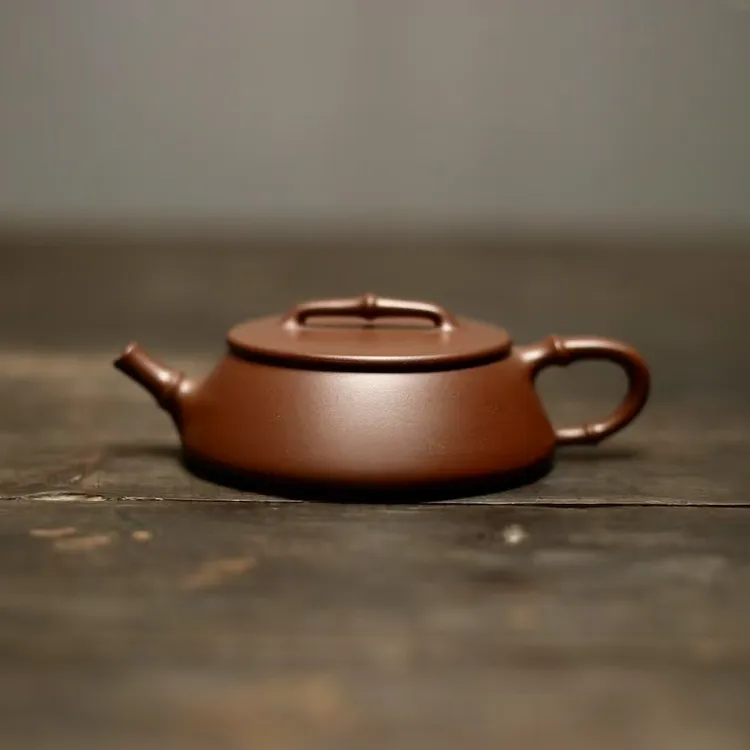 宜兴紫砂茶具手工制作  老紫泥 竹韵石瓢 120毫升手制