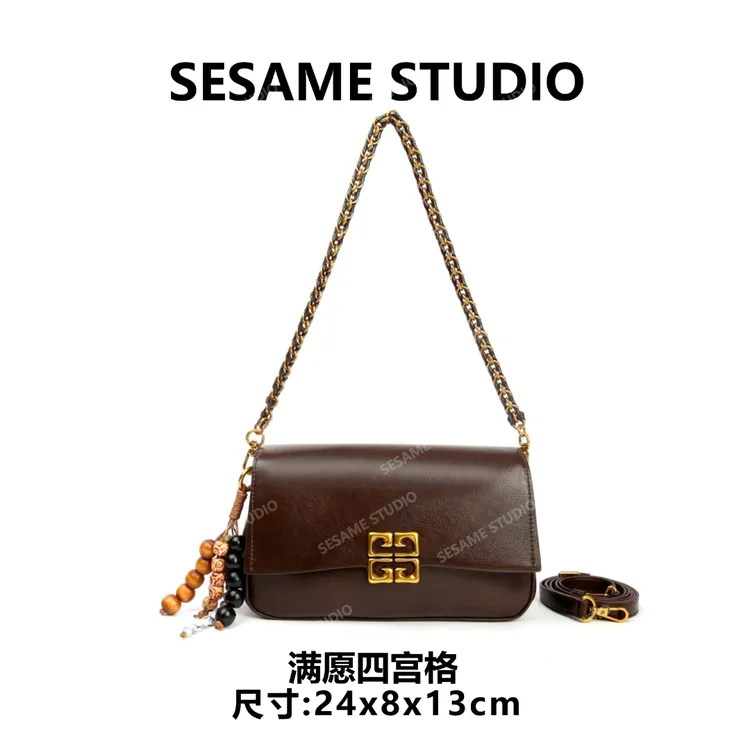 【芝麻集】【满愿四宫格】SKL-7632-咖啡色RAIN.CUN腋下百搭斜跨女包