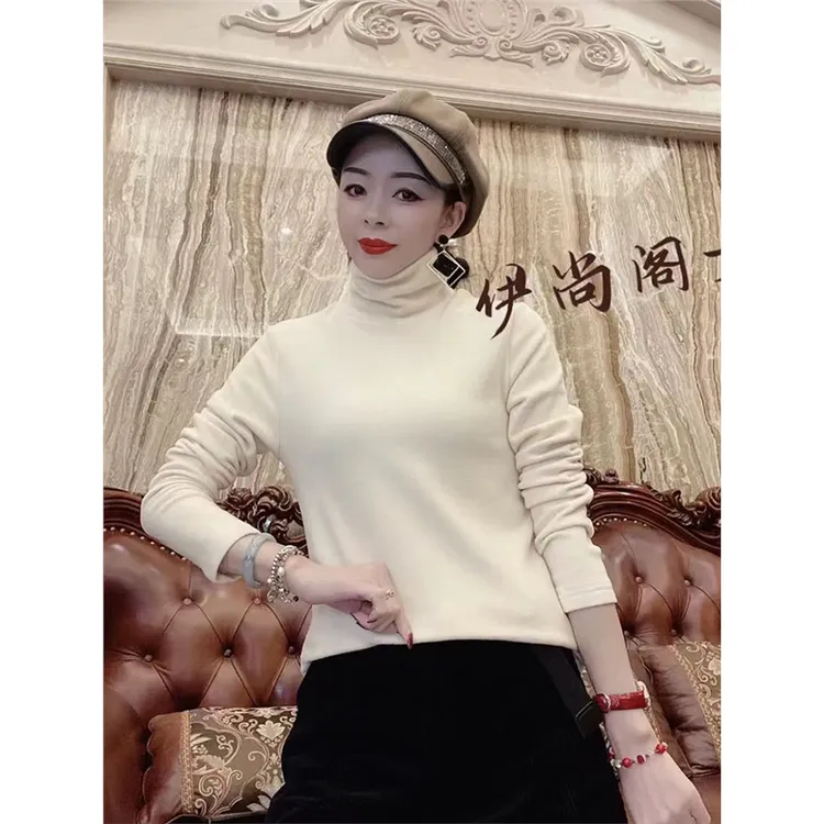 秋冬季新款洋气高领纯色双面德绒保暖打底衫减龄显瘦保暖女士上衣