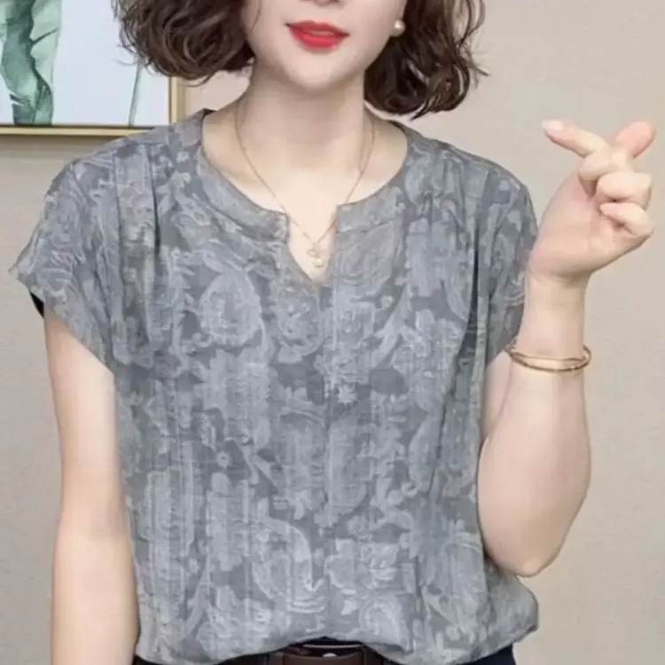 2025新款洋气百搭V领气质短袖减龄显瘦T恤上衣#75636