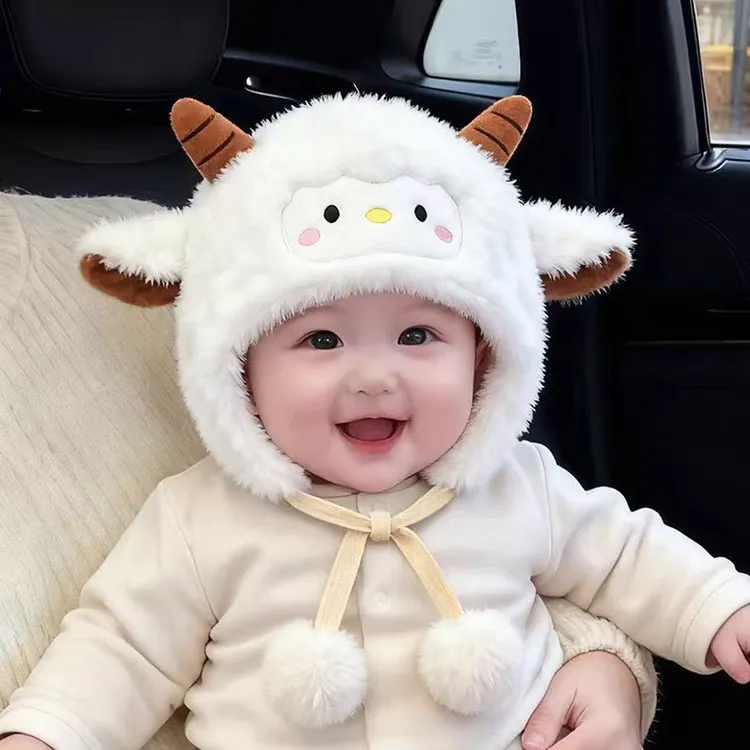婴儿帽子秋冬男女宝宝可爱超萌毛绒帽加厚保暖儿童冬季防风护耳帽