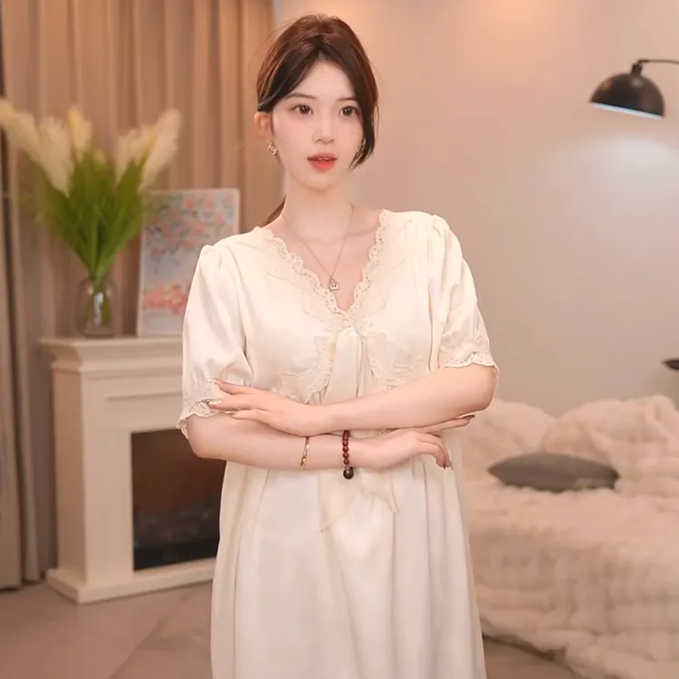 板栗小姐【告白】睡裙女新款春夏短袖气质风简约干净家居服可外穿